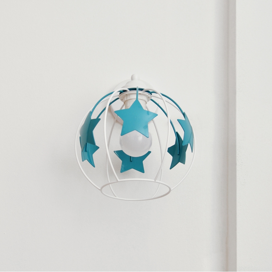 Dětská nástěnná lampa STARS 1xE27/15W/230V tyrkysová/bílá