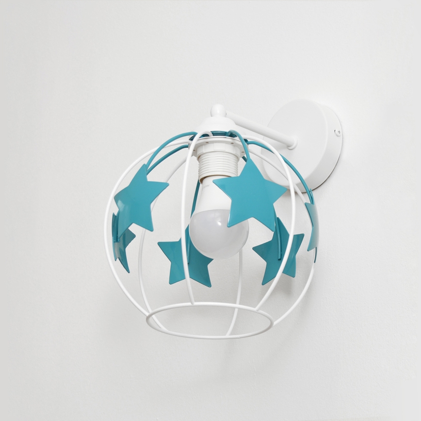 Dětská nástěnná lampa STARS 1xE27/15W/230V tyrkysová/bílá
