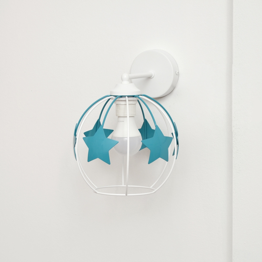 Dětská nástěnná lampa STARS 1xE27/15W/230V tyrkysová/bílá