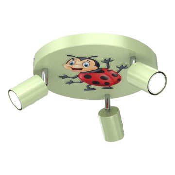 Dětské bodové svítidlo FUN 3xGU10/8W/230V zelená/beruška