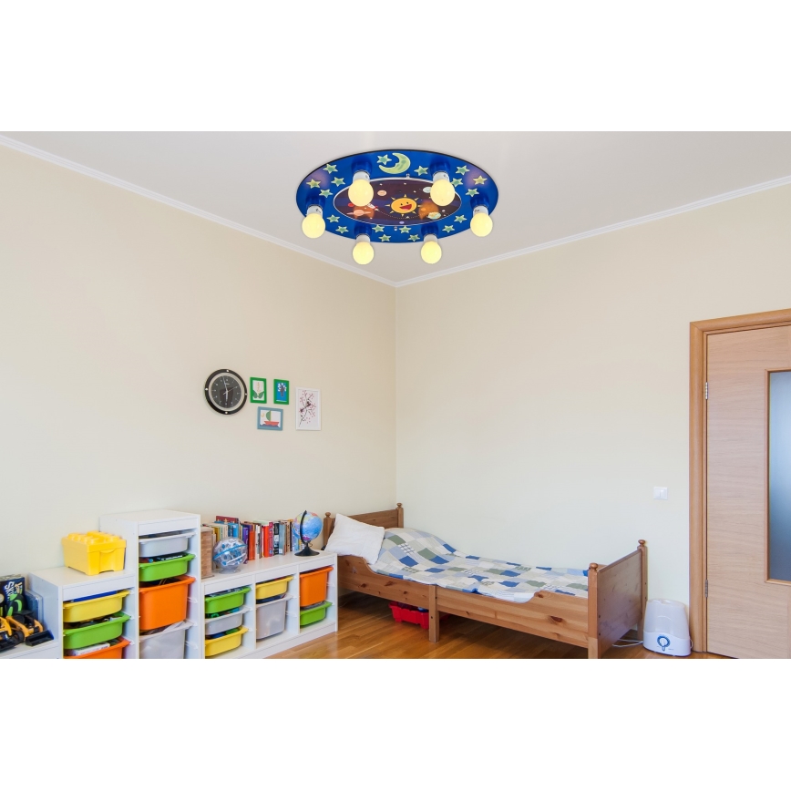 Dětské stropní svítidlo LUCCA 6xE27/24W/230V modrá