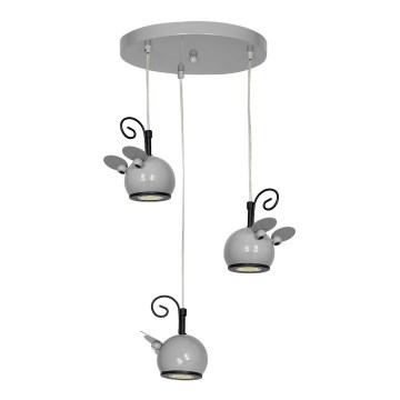 Dětské závěsné svítidlo MOUSE 3xGU10/40W/230V šedá