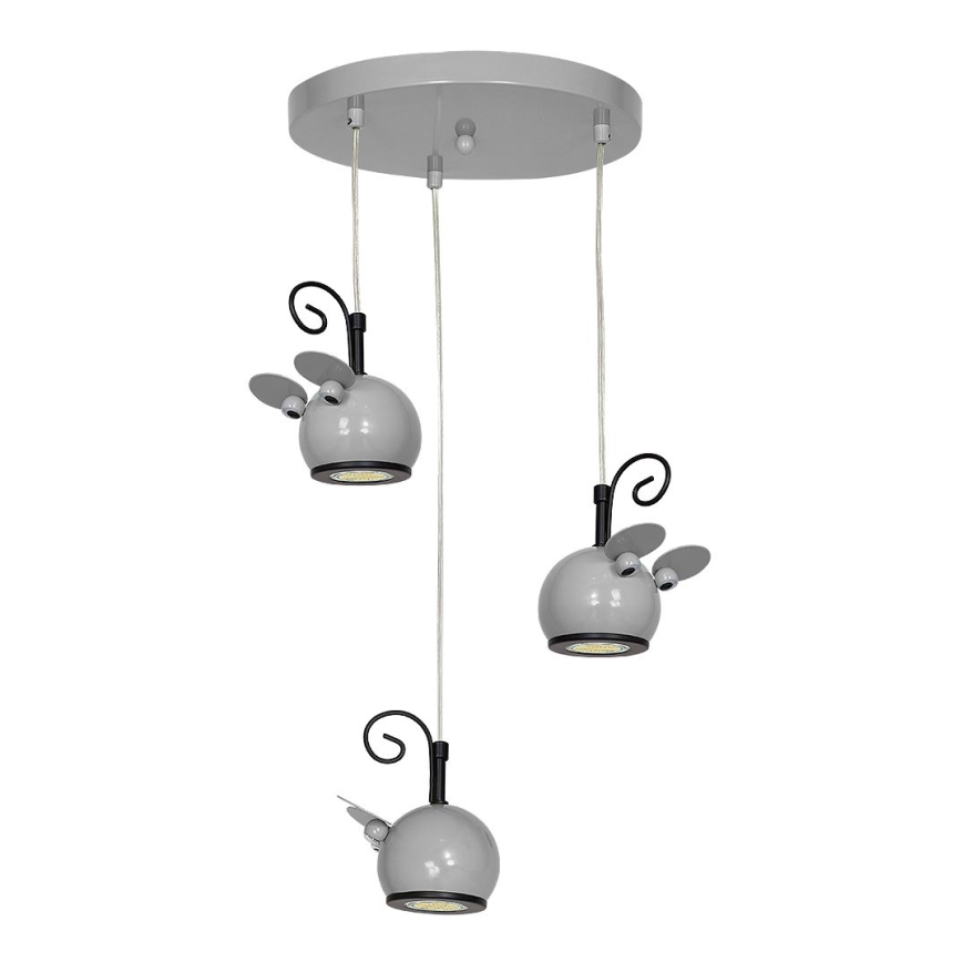Dětské závěsné svítidlo MOUSE 3xGU10/40W/230V šedá