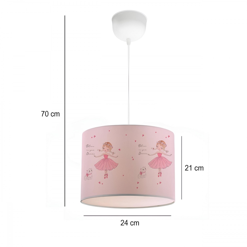 Dětský lustr CANDY 1xE27/40W/230V růžová
