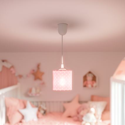 Dětský lustr na lanku DOTS 1xE27/15W/230V pr. 15 cm růžová