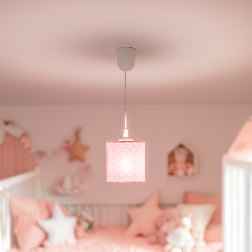 Dětský lustr na lanku DOTS 1xE27/15W/230V pr. 15 cm růžová