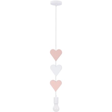 Dětský lustr na lanku HEART 1xE27/20W/230V růžová/bílá