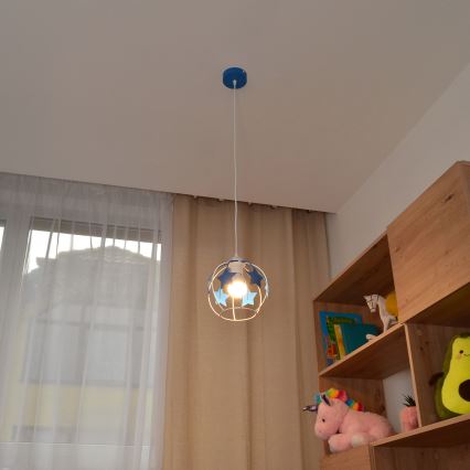 Dětský lustr na lanku STARS 1xE27/15W/230V modrá/bílá