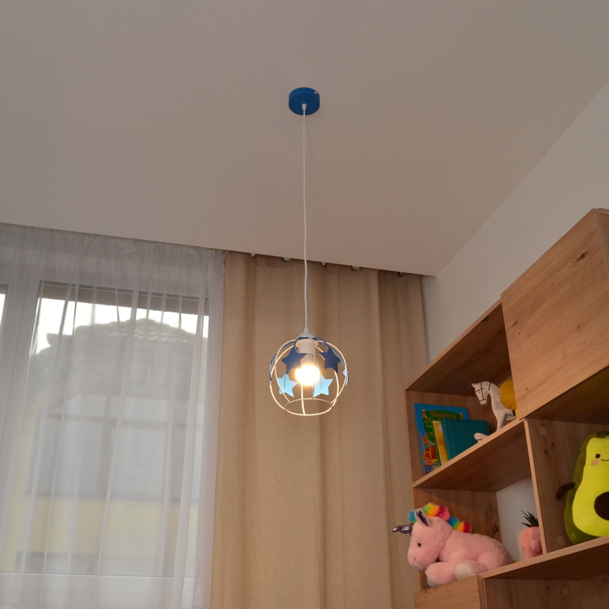 Dětský lustr na lanku STARS 1xE27/15W/230V modrá/bílá