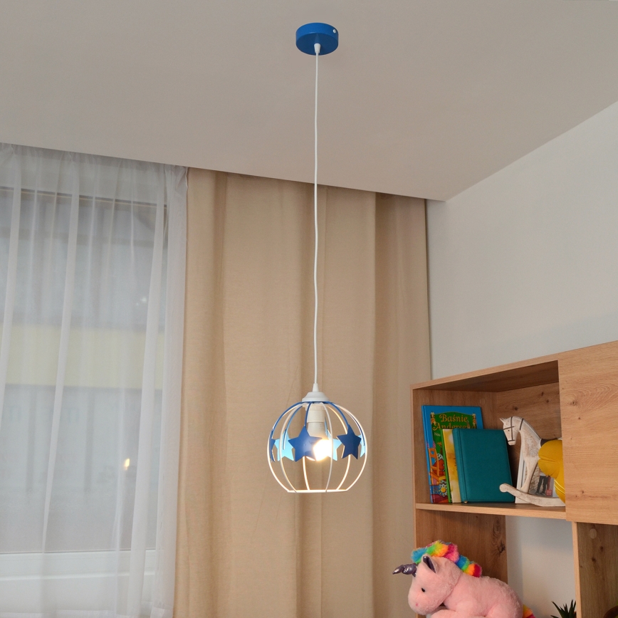 Dětský lustr na lanku STARS 1xE27/15W/230V modrá/bílá