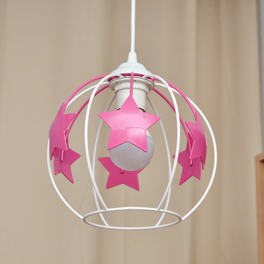 Dětský lustr na lanku STARS 1xE27/15W/230V růžová/bílá