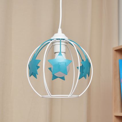 Dětský lustr na lanku STARS 1xE27/15W/230V tyrkysová/bílá
