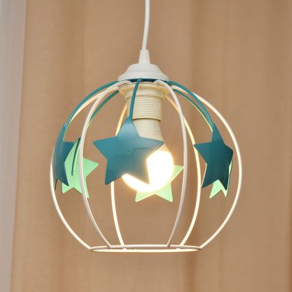 Dětský lustr na lanku STARS 1xE27/15W/230V tyrkysová/bílá