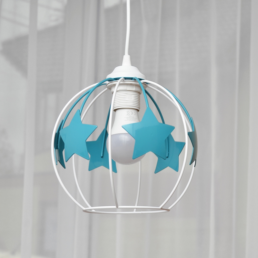 Dětský lustr na lanku STARS 1xE27/15W/230V tyrkysová/bílá