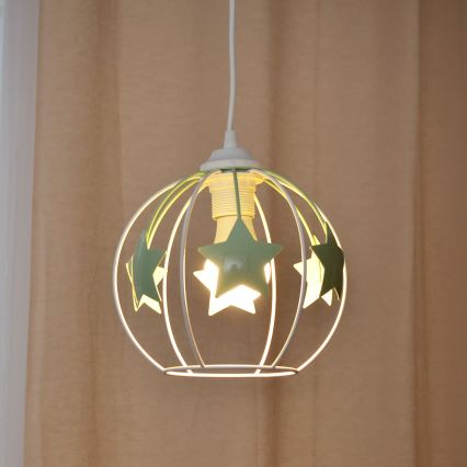 Dětský lustr na lanku STARS 1xE27/15W/230V zelená/bílá