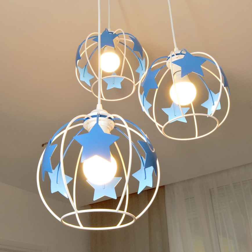Dětský lustr na lanku STARS 3xE27/15W/230V modrá/bílá