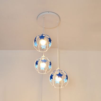 Dětský lustr na lanku STARS 3xE27/15W/230V modrá/bílá