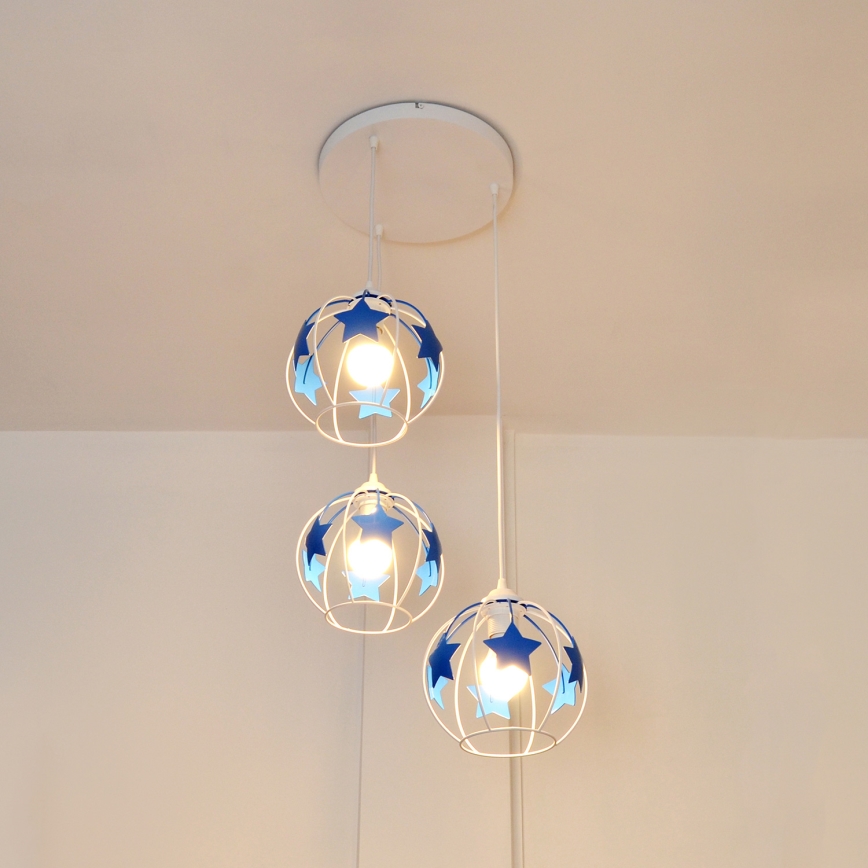 Dětský lustr na lanku STARS 3xE27/15W/230V modrá/bílá