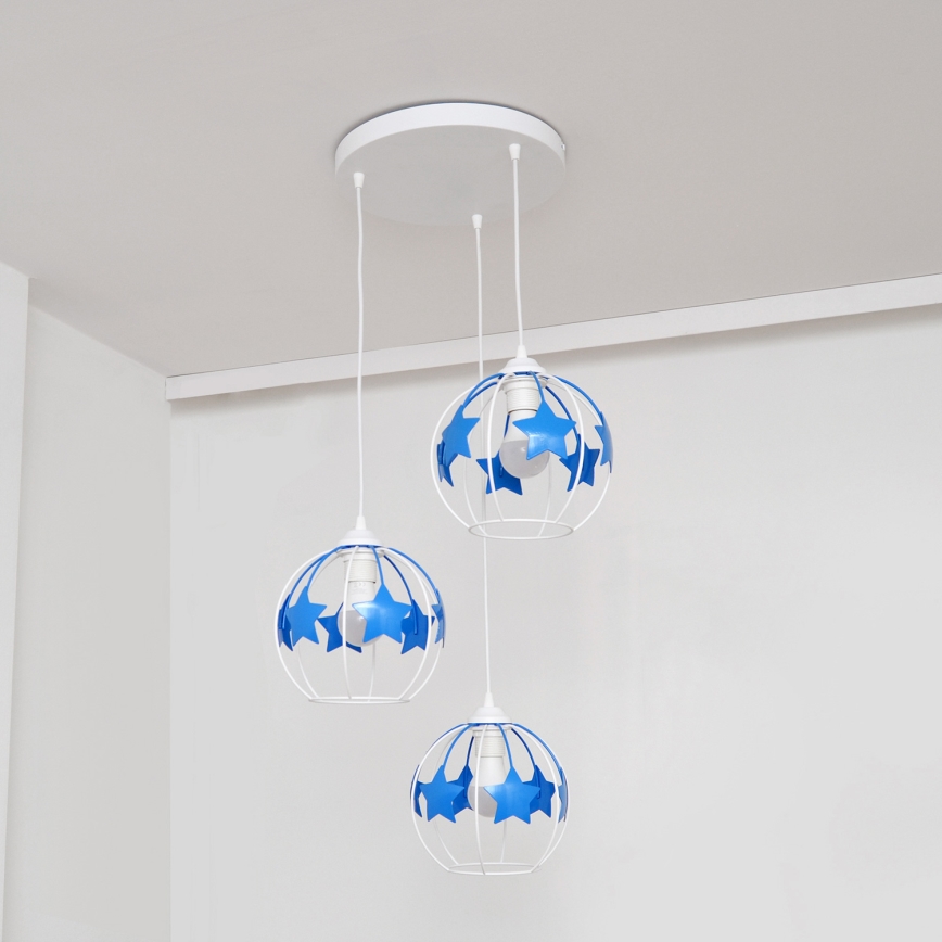 Dětský lustr na lanku STARS 3xE27/15W/230V modrá/bílá