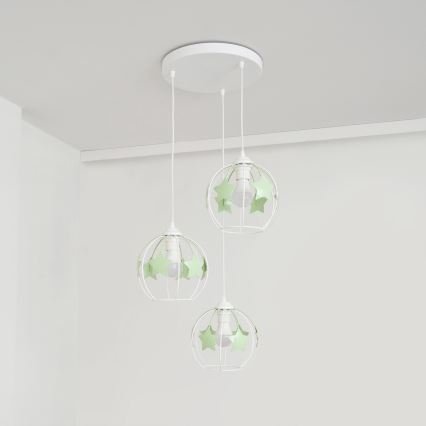 Dětský lustr na lanku STARS 3xE27/15W/230V zelená/bílá