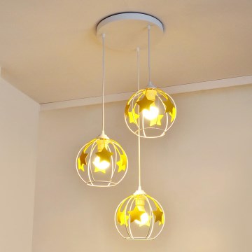 Dětský lustr na lanku STARS 3xE27/15W/230V žlutá/bílá