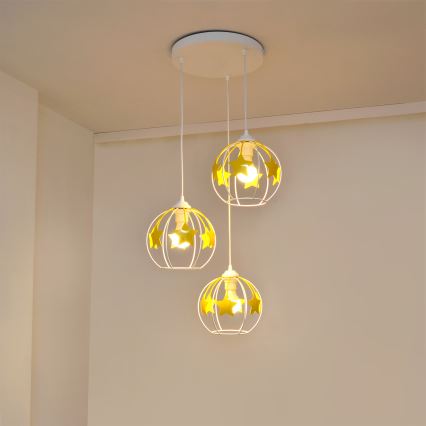 Dětský lustr na lanku STARS 3xE27/15W/230V žlutá/bílá
