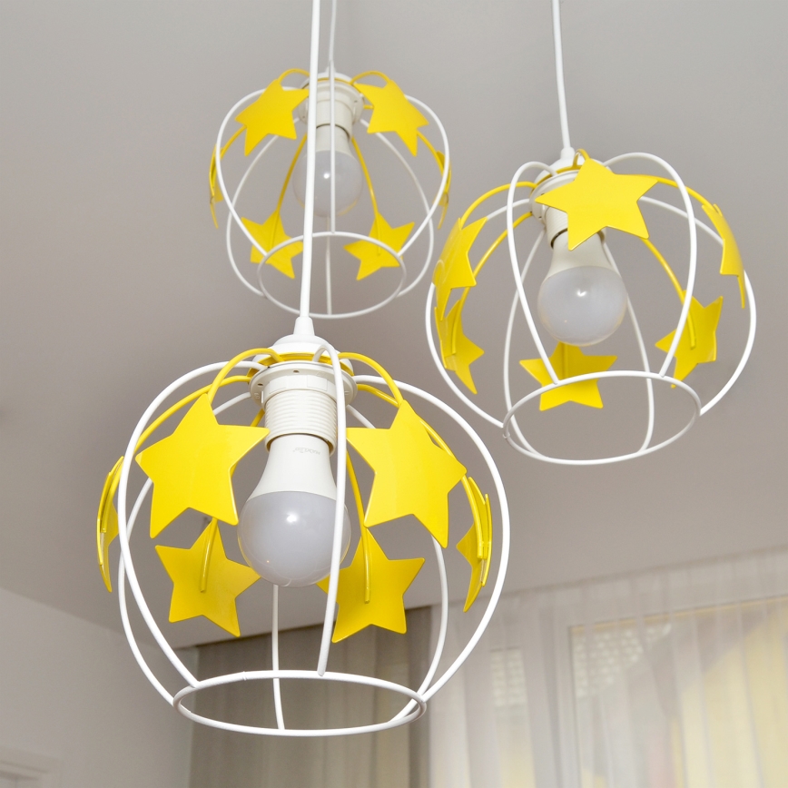 Dětský lustr na lanku STARS 3xE27/15W/230V žlutá/bílá