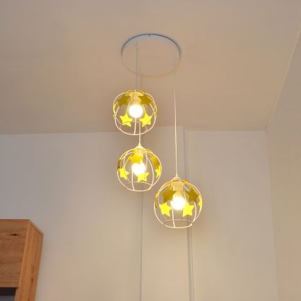 Dětský lustr na lanku STARS 3xE27/15W/230V žlutá/bílá