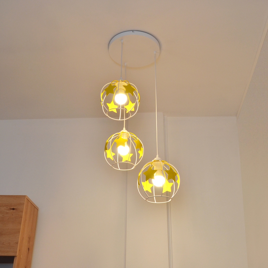 Dětský lustr na lanku STARS 3xE27/15W/230V žlutá/bílá