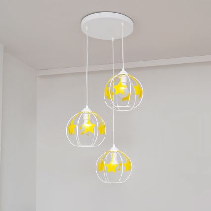 Dětský lustr na lanku STARS 3xE27/15W/230V žlutá/bílá