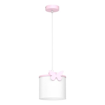 Dětský lustr na lanku SWEET 1xE27/15W/230V bílá/růžová/motýl