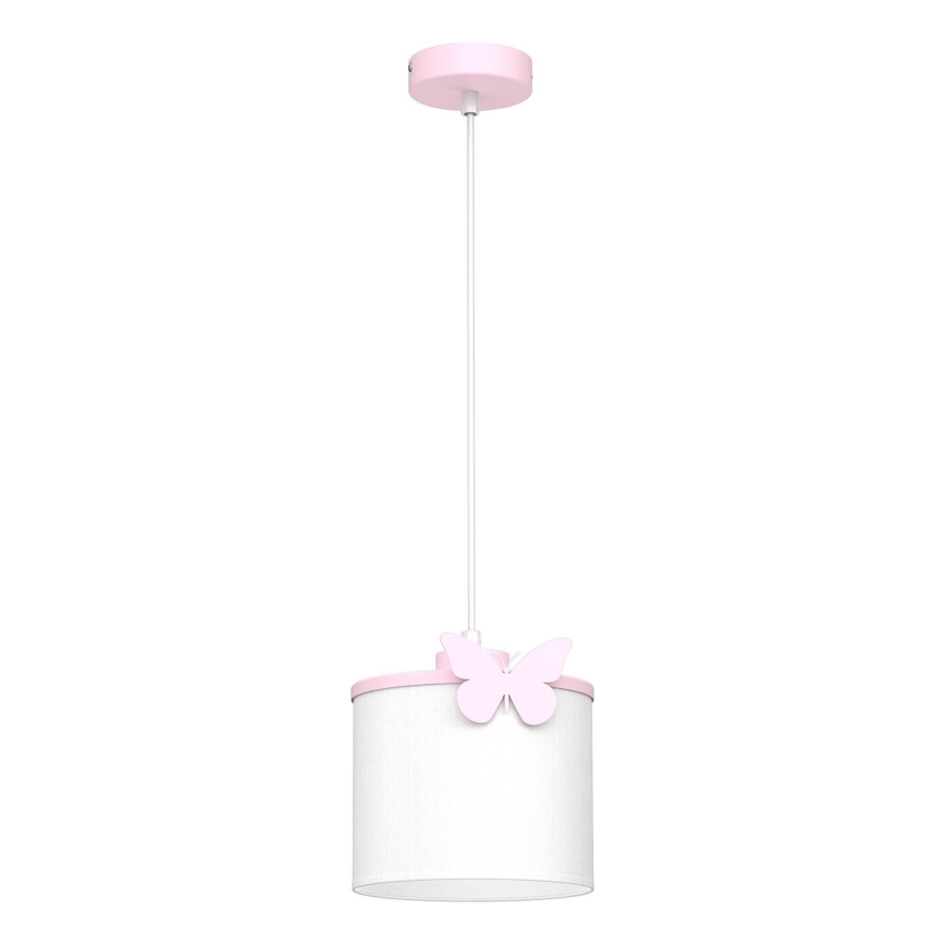Dětský lustr na lanku SWEET 1xE27/15W/230V bílá/růžová/motýl