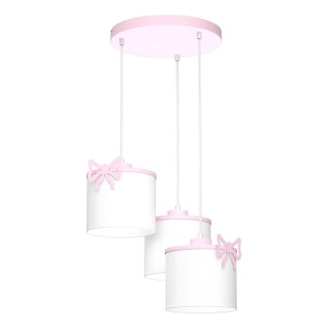 Dětský lustr na lanku SWEET 3xE27/15W/230V bílá/růžová/mašle