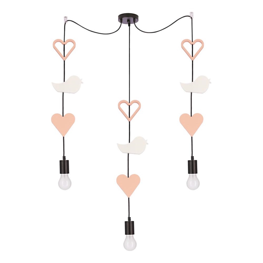 Dětský lustr na lanku TRIO 3xE27/20W/230V růžová/bílá