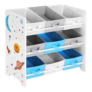 Dětský úložný regál s látkovými boxy ANET modrá/bílá