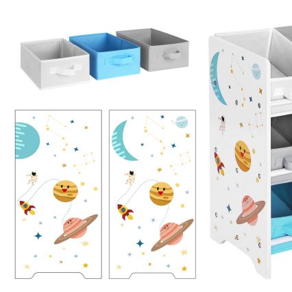 Dětský úložný regál s látkovými boxy ANET modrá/bílá