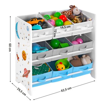 Dětský úložný regál s látkovými boxy ANET modrá/bílá