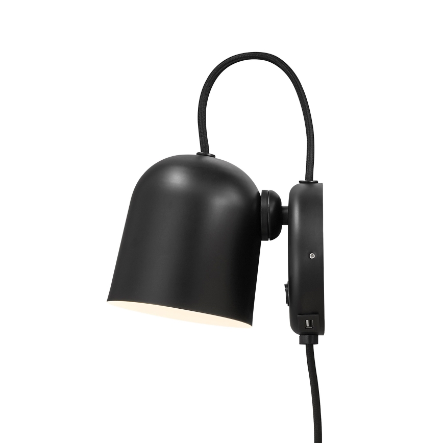 DFTP by Nordlux - Nástěnné bodové svítidlo s USB portem ANGLE 1xGU10/25W/230V černá