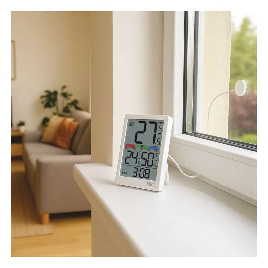 Digitální teploměr s vlhkoměrem 2xAAA bílá