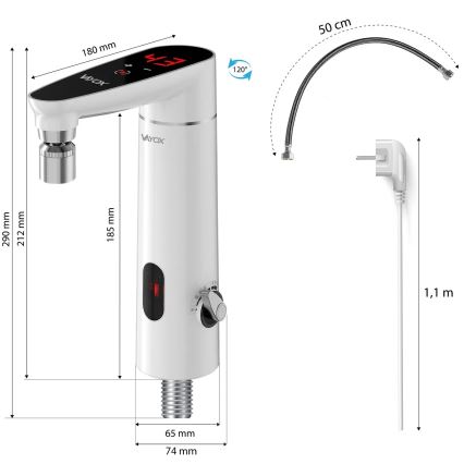 Dotykový průtokový ohřívač vody se senzorem a LED displejem 3000W/230V IPX4 bílá