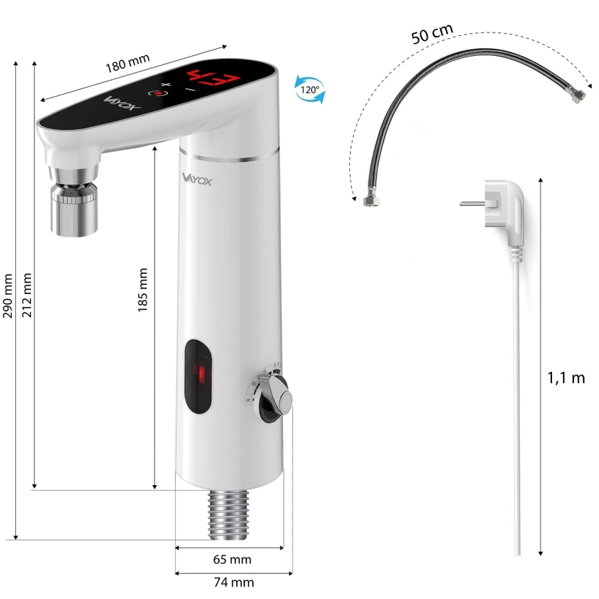 Dotykový průtokový ohřívač vody se senzorem a LED displejem 3000W/230V IPX4 bílá
