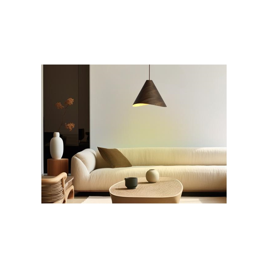 Dřevěný lustr na lanku 1xE27/60W/230V pr. 33 cm masiv/ořech/kaučukovník