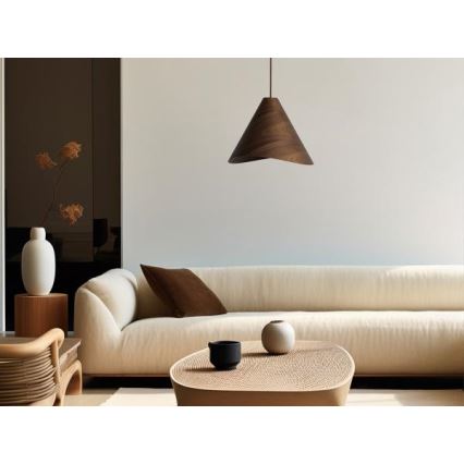 Dřevěný lustr na lanku 1xE27/60W/230V pr. 33 cm masiv/ořech/kaučukovník