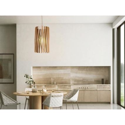 Dřevěný lustr na lanku 1xE27/60W/230V pr. 38 cm masiv/jasan/kaučukovník