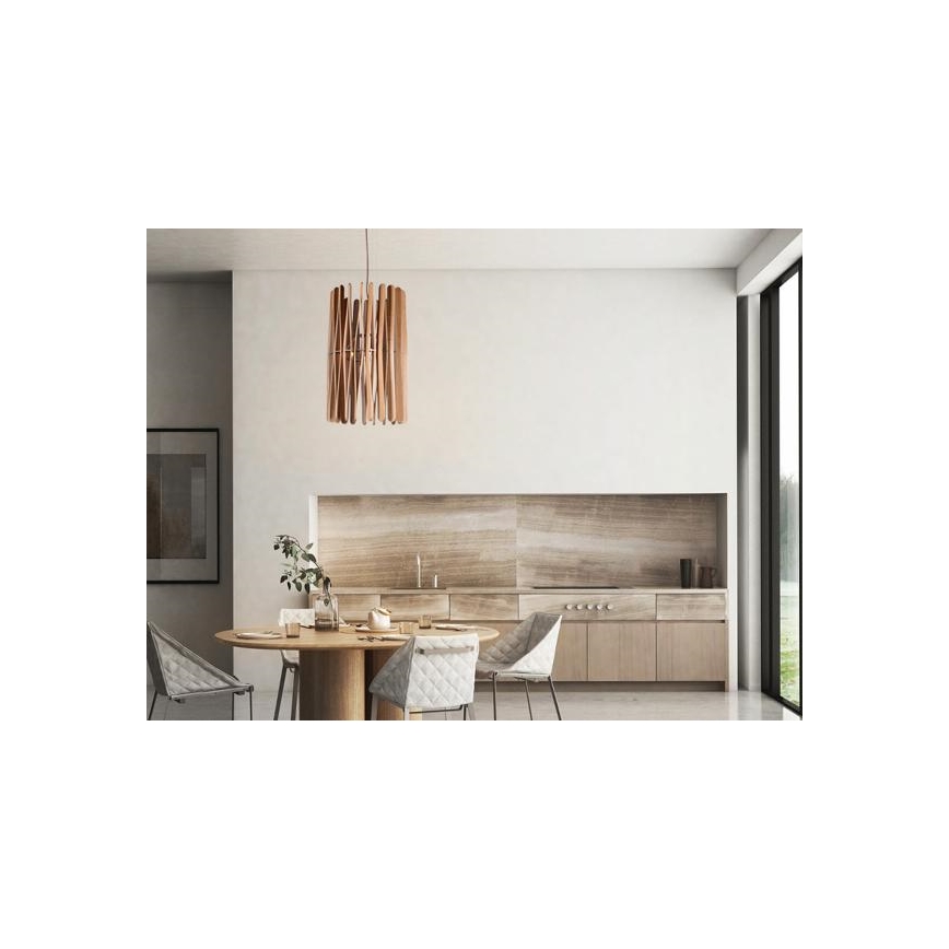 Dřevěný lustr na lanku 1xE27/60W/230V pr. 38 cm masiv/jasan/kaučukovník