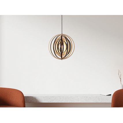 Dřevěný lustr na lanku 1xE27/60W/230V pr. 43,5 cm masiv/dýha/kaučukovník