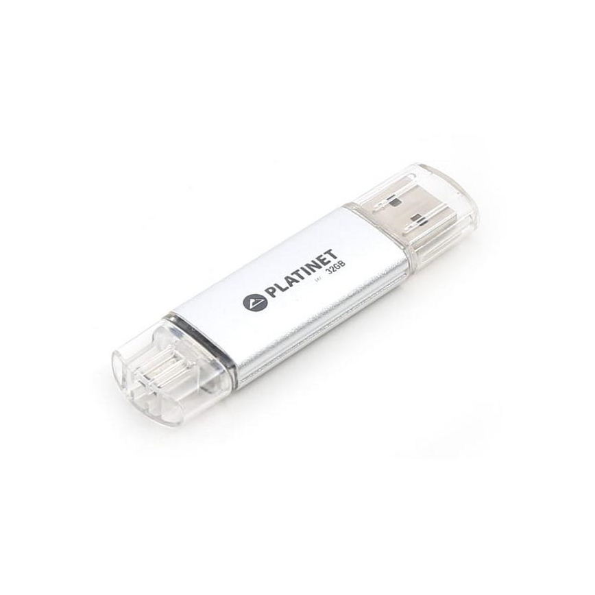 Dual Flash Disk USB + MicroUSB 32GB stříbrná