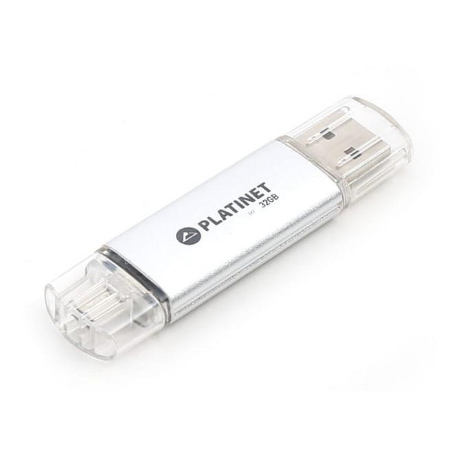 Dual Flash Disk USB + MicroUSB 32GB stříbrná