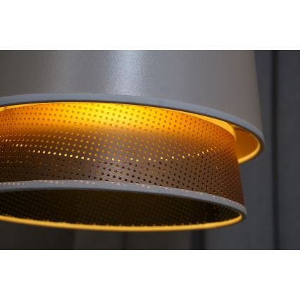 Duolla - Lustr na lanku BELL SHINY 1xE27/15W/230V pr. 25 cm bílá/měděná