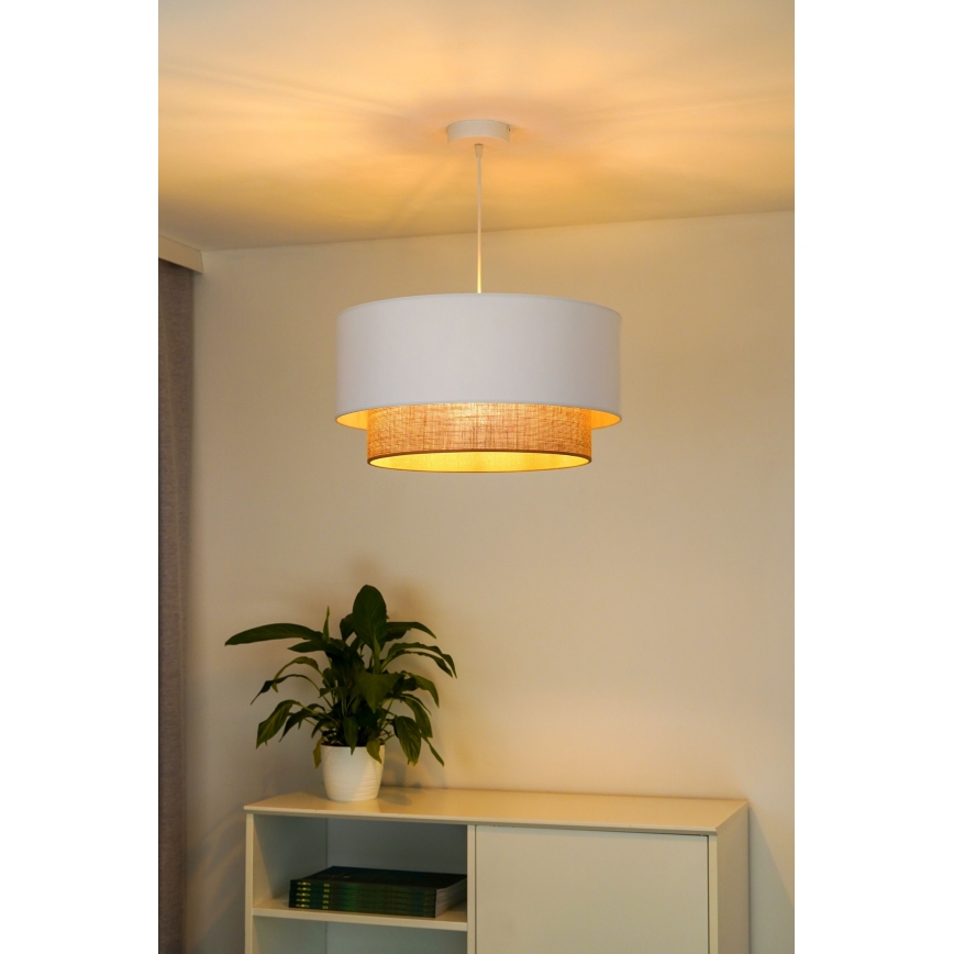 Duolla - Lustr na lanku BOHO 1xE27/15W/230V pr. 45 cm bílá/hnědá